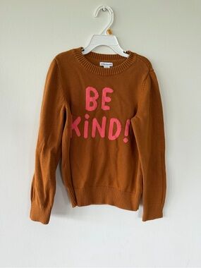 Amazon Essentials Brown Crewneck Sweater with Pink "BE KIND" Graphic
